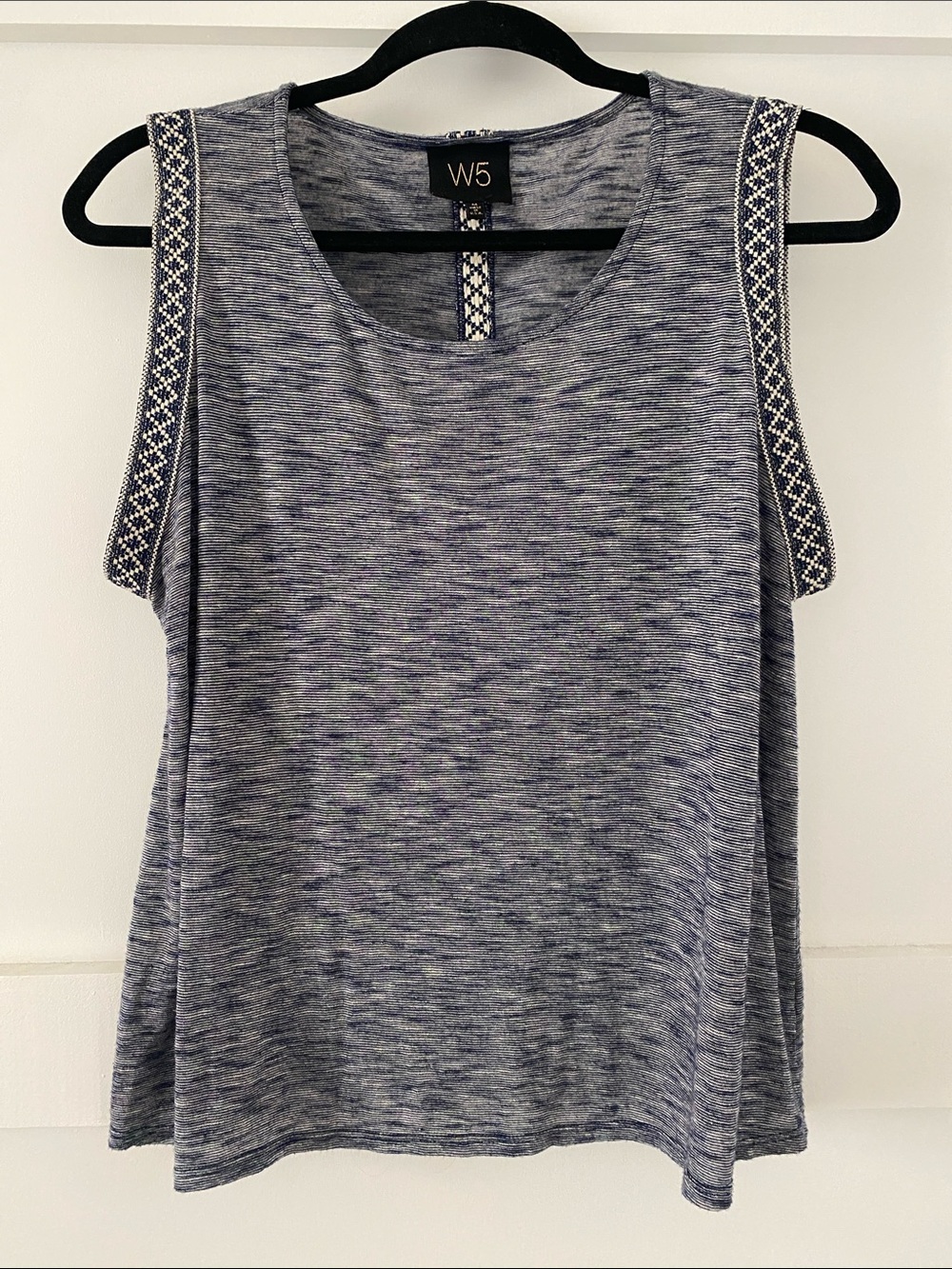 W5 Women's Heathered Navy Tank with Embroidered Shoulder Trim